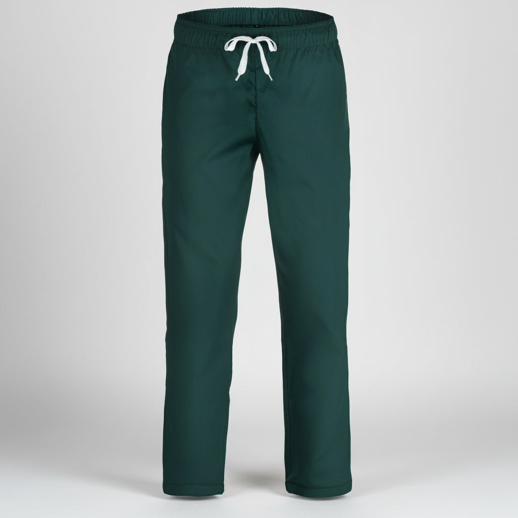 Green pants with a white drawstring on a white background