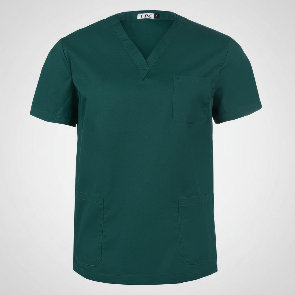 Green scrub top on a white background